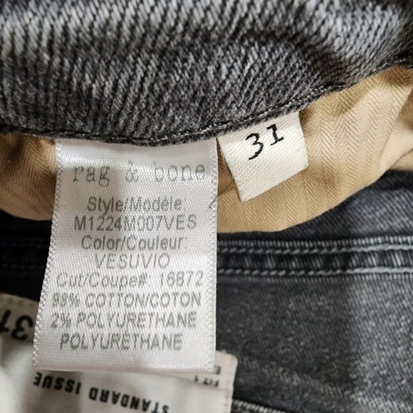 Rag & Bone Men's Standard Issue Fit 1 Extra Slim Button Fly Gray Jeans Size 31 - Picture 3 of 6